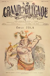 Karikatyr av Emile Zola (1840-1902) illustration för framsidan av 